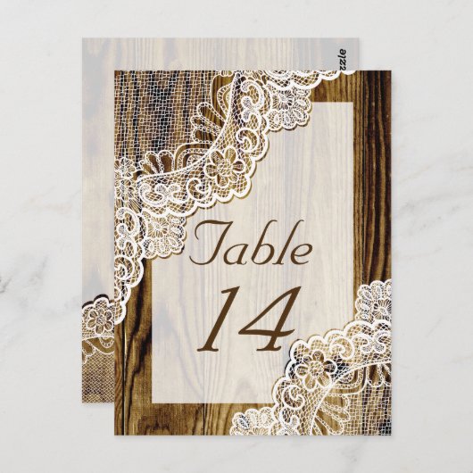 Rustieke witte kant op hout trouwtafel nummer briefkaart (Voorkant / Achterkant)