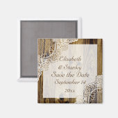 Rustieke witte kant op houten wedding Save the Dat Magneet (Voorkant / Achterkant)