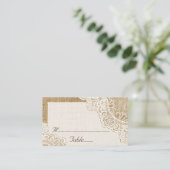Rustieke witte kant op jute trouwkaart plaatskaartje (Staand voorkant)
