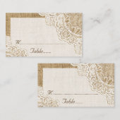 Rustieke witte kant op jute trouwkaart plaatskaartje (Voorkant / Achterkant)
