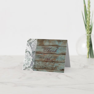 rustieke witte kant turquoise schuur houten trouw bedankkaart