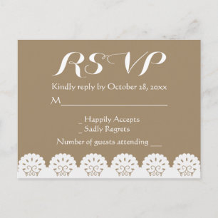 Rustieke Witte Kanten RSVP Bruine Vintage Kanten T Uitnodiging Briefkaart