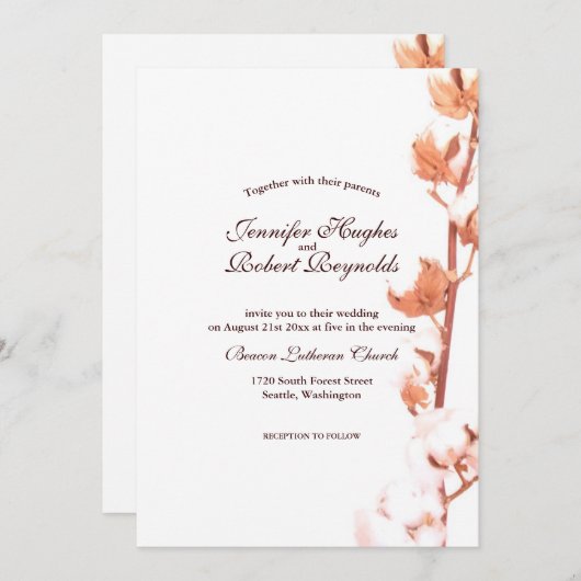 Rustieke witte katoenen bruiloft kaart (Voorkant / Achterkant)