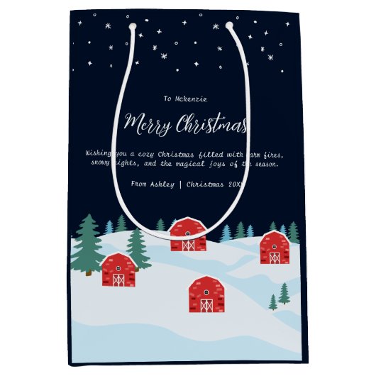 Rustieke witte kerst medium cadeauzakje (Voorkant)