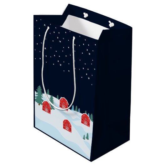 Rustieke witte kerst medium cadeauzakje (Achterkant Gekanteld)