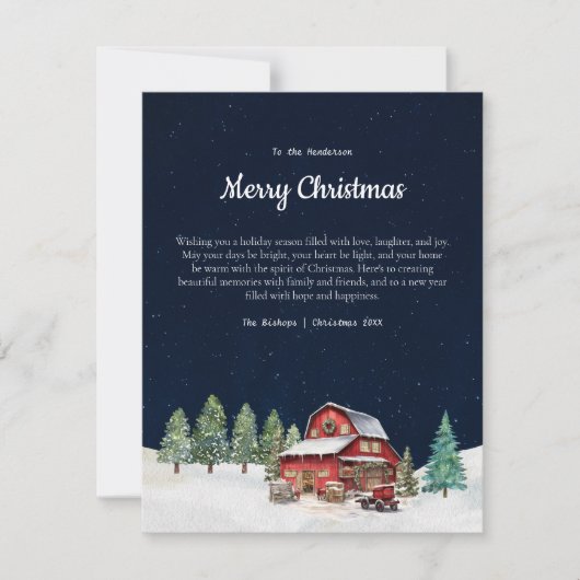 Rustieke witte kerstschuur feestdagenkaart (Voorkant)
