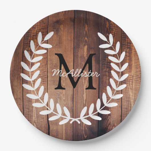 Rustieke witte land laurels schuur hout papieren bordje (Voorkant)