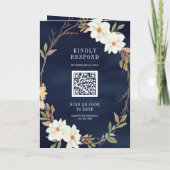 Rustieke Witte Magnolia Bloem QR Code Navy Trouwka (Achterkant)