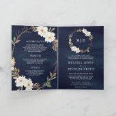 Rustieke Witte Magnolia Bloem QR Code Navy Trouwka (Binnen)