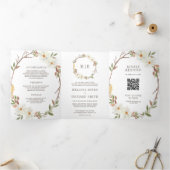 Rustieke Witte Magnolia Bloem QR Code Trouwdag Drieluik Uitnodiging (Binnen)