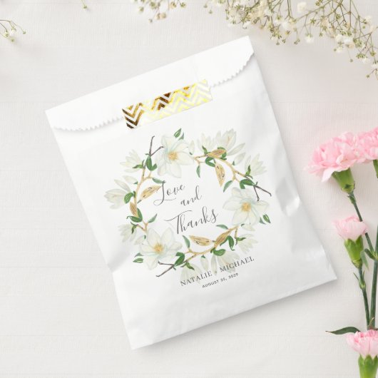 Rustieke witte Magnolia krans aangepaste bruiloft Bedankzakje (Gezegeld)