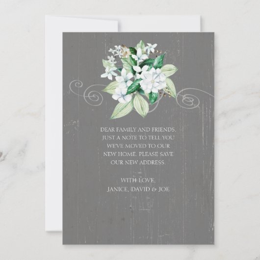 Rustieke Witte Magnolia Waterverf Bloemen Bewegen Aankondiging (Achterkant)