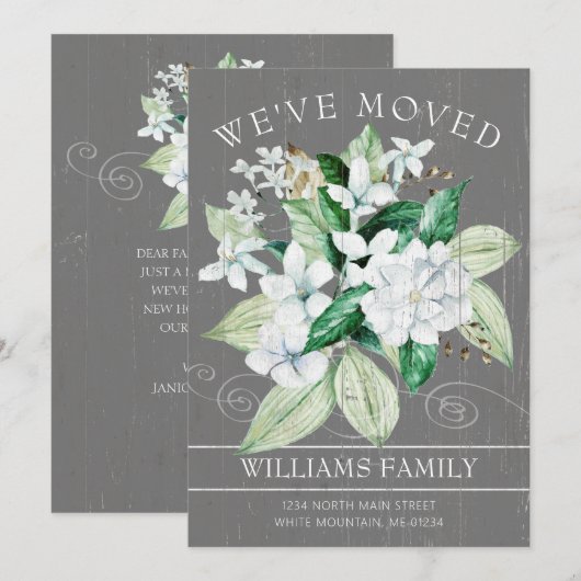 Rustieke Witte Magnolia Waterverf Bloemen Bewegen Aankondiging (Voorkant / Achterkant)