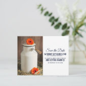 Rustieke Witte Melkkruik met Bloemen Save the Date Briefkaart (Staand voorkant)