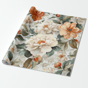 Rustieke witte oranje botanische vintage boho bloe cadeaupapier