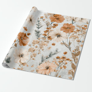 Rustieke witte oranje botanische vintage boho bloe cadeaupapier