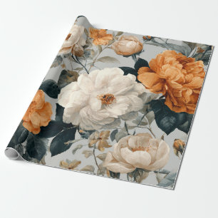 Rustieke witte oranje botanische vintage boho bloe cadeaupapier
