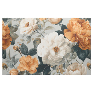 Rustieke witte oranje botanische vintage boho bloe stof