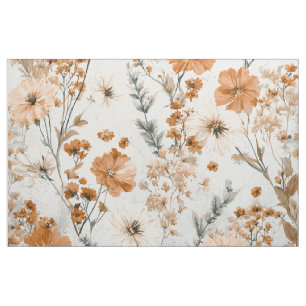 Rustieke witte oranje botanische vintage boho bloe stof