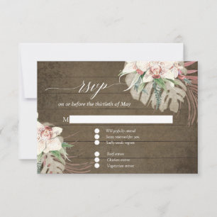 Rustieke Witte Orchidee Tropische Bloemige Geblade RSVP Kaartje