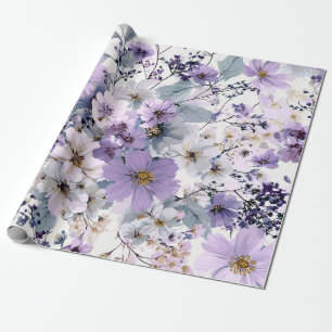 Rustieke Witte Paarse Botanische Vintage Bloemen Cadeaupapier