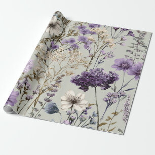 Rustieke Witte Paarse Botanische Vintage Bloemen Cadeaupapier