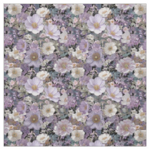 Rustieke Witte Paarse Botanische Vintage Bloemen Stof