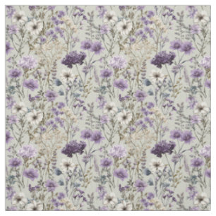 Rustieke Witte Paarse Botanische Vintage Bloemen Stof