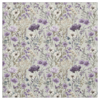 Rustieke Witte Paarse Botanische Vintage Bloemen Stof