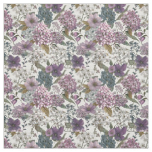 Rustieke witte paarse botanische vintage bloemen stof
