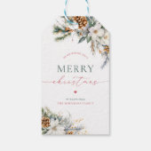 Rustieke Witte Pijn Bloemen Kerstvakantie Cadeaulabel (Achterkant)