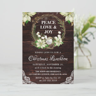 Rustieke Witte Poinsettia en Robin Kerstmis Kaart