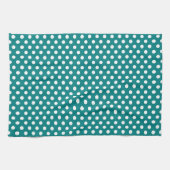 Rustieke Witte Polka Dots Sjabloon Blauwgroen Blau Theedoek (Horizontaal)