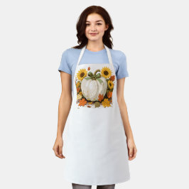 Rustieke witte pompoen met zonnebloemen schort