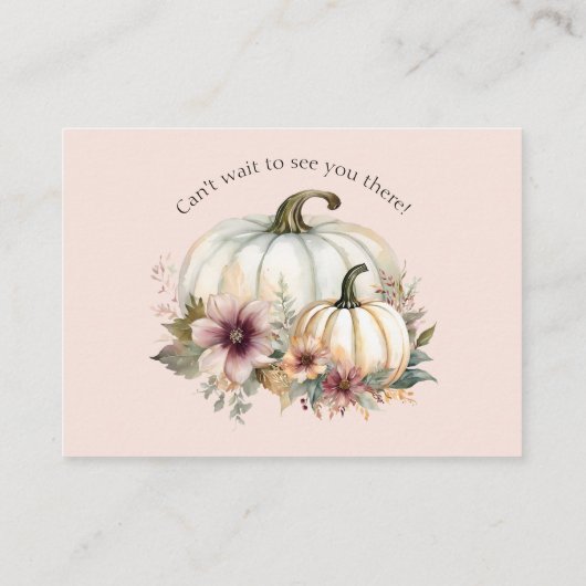 Rustieke Witte Pompoen Roze Herfst Bloemen Huwelij Visitekaartje (Achterkant)