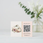 Rustieke Witte Pompoen Roze Herfst Bloemen Huwelij Visitekaartje (Staand voorkant)