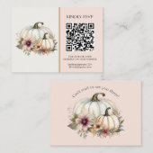 Rustieke Witte Pompoen Roze Herfst Bloemen Huwelij Visitekaartje (Voorkant / Achterkant)