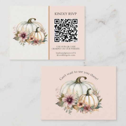 Rustieke Witte Pompoen Roze Herfst Bloemen Huwelij Visitekaartje (Voorkant / Achterkant)