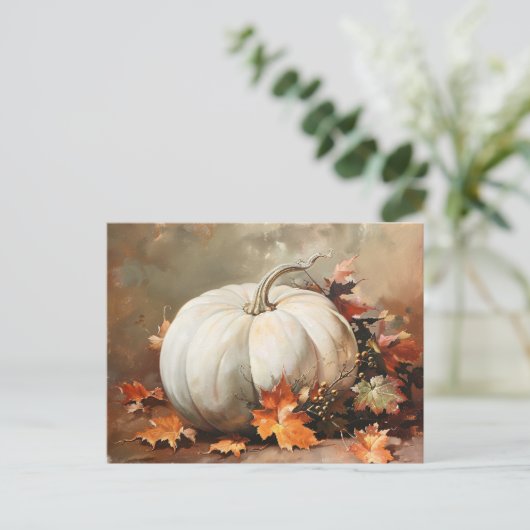 Rustieke Witte Pompoen Schilderij Briefkaart (Staand voorkant)