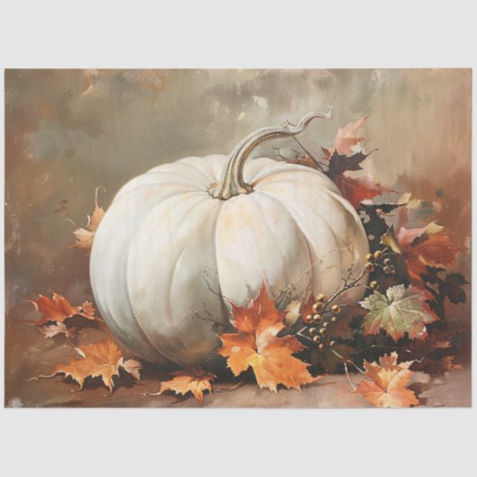 Rustieke Witte Pompoen Schilderij Decoupage Tissuepapier (Voorkant)