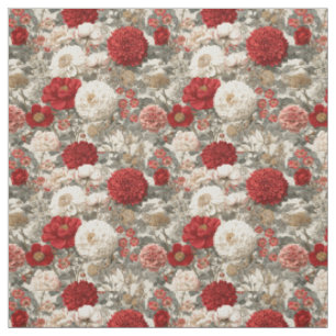 Rustieke Witte Rode Botanische Pastel Antieke Bloe Stof