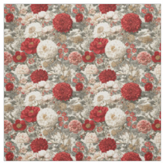 Rustieke Witte Rode Botanische Pastel Antieke Bloe Stof