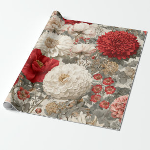 Rustieke Witte Rode Botanische Pastel Vintage Bloe Cadeaupapier