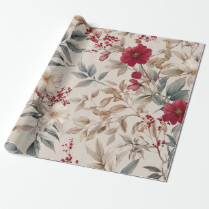 Rustieke Witte Rode Botanische Pastel Vintage Bloe Cadeaupapier