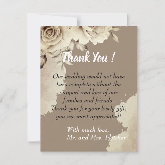 Rustieke witte roos foto sjabloon bruiloft dank u (Achterkant)