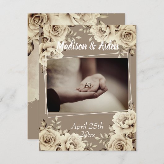 Rustieke witte roos foto sjabloon bruiloft dank u (Voorkant / Achterkant)