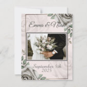 Rustieke witte roos foto sjabloon bruiloft dank u (Voorkant)