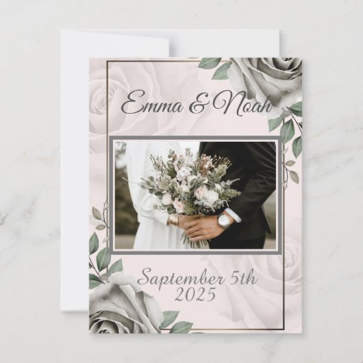 Rustieke witte roos foto sjabloon bruiloft dank u (Voorkant)