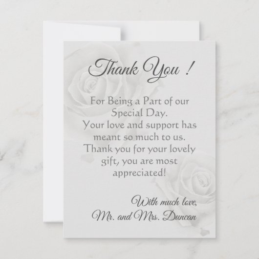 Rustieke witte roos foto sjabloon bruiloft dank u (Achterkant)