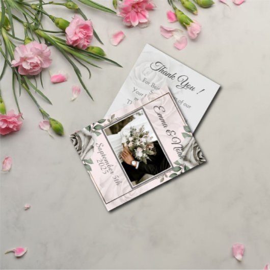 Rustieke witte roos foto sjabloon bruiloft dank u